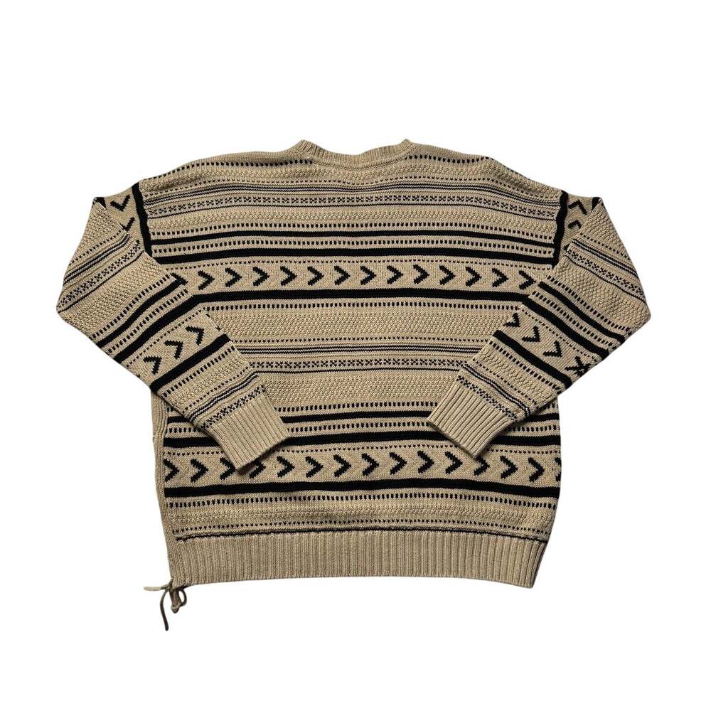 Lauren Ralph Lauren Aztec Jacquard Knit Sweater Linen Western Lace Up Tan Black - Picture 5 of 12